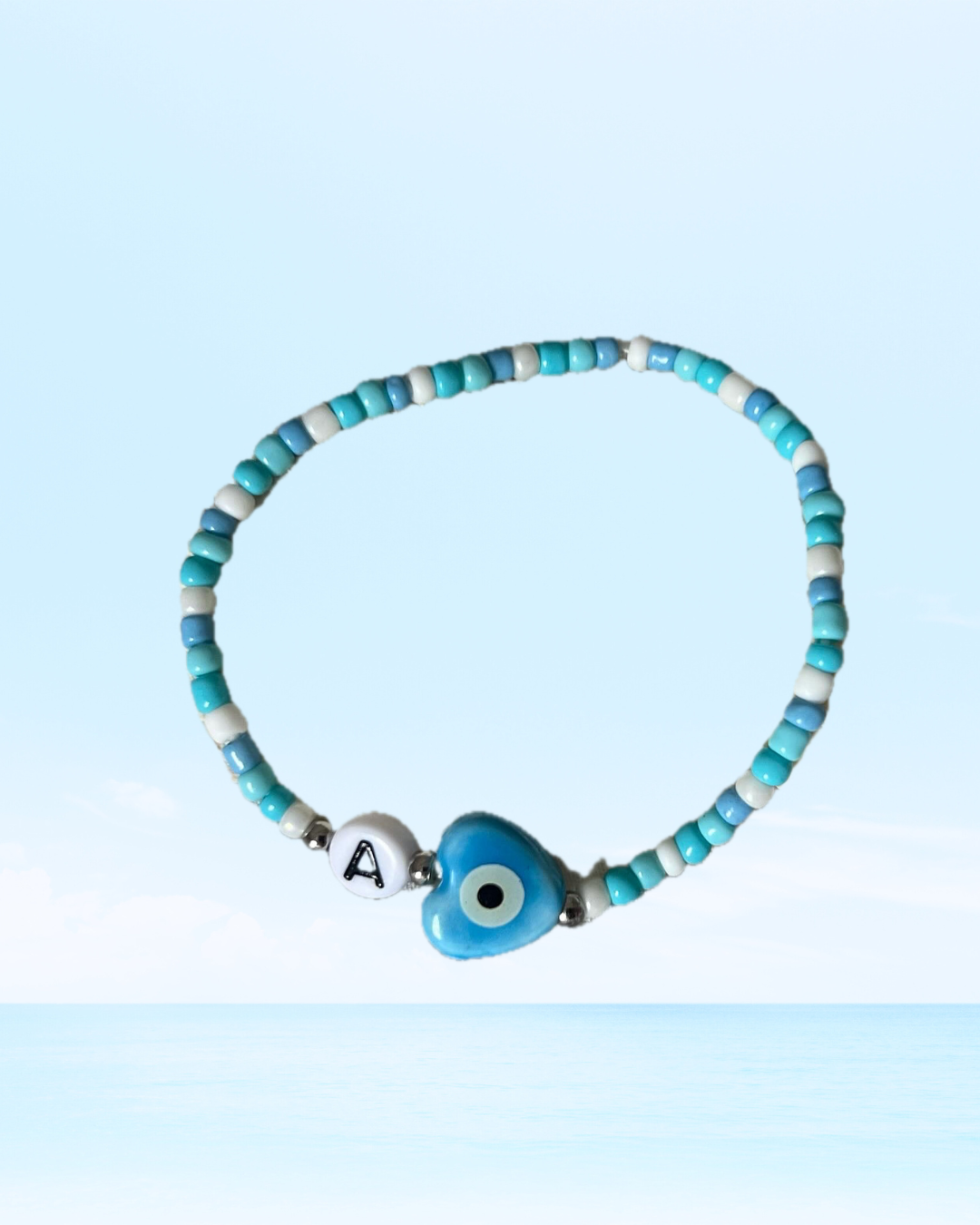 Initial Bracelet - Blue Heart Evil Eye
