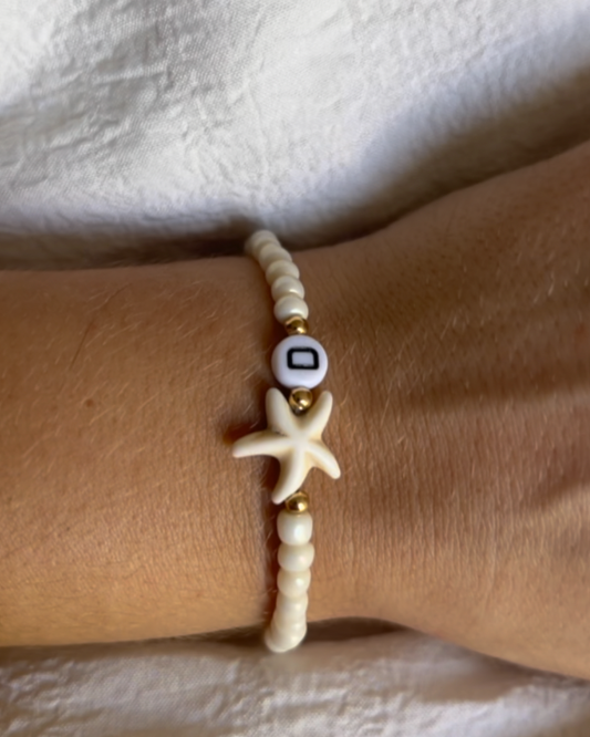 White Starfish Bracelet With Initial Charm