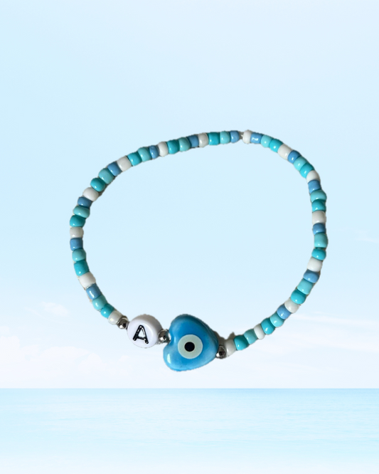 Initial Bracelet - Blue Heart Evil Eye