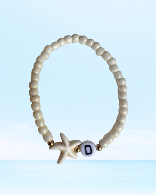 White Starfish Bracelet With Initial Charm