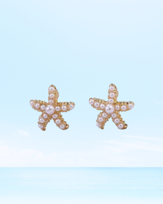 Starfish Stud Pearl Earrings